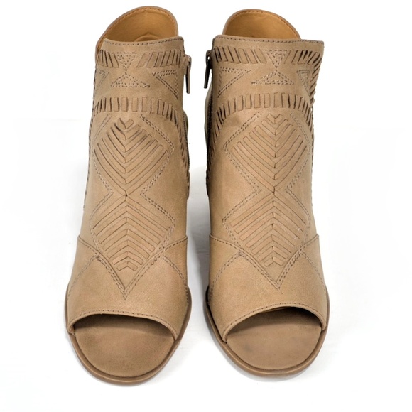 Edwina Fashion Boots Block Heel Open Toe Taupe 8 - Picture 3 of 8